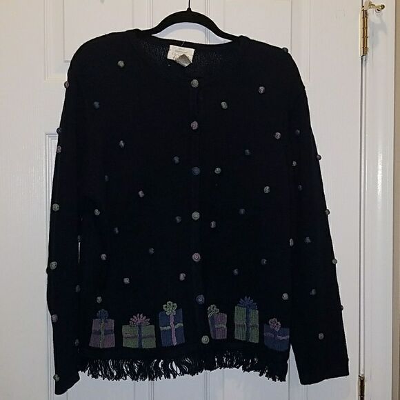Christopher & Banks Navy presents holiday Christmas  Cardigan Sz. L never worn - Picture 1 of 6